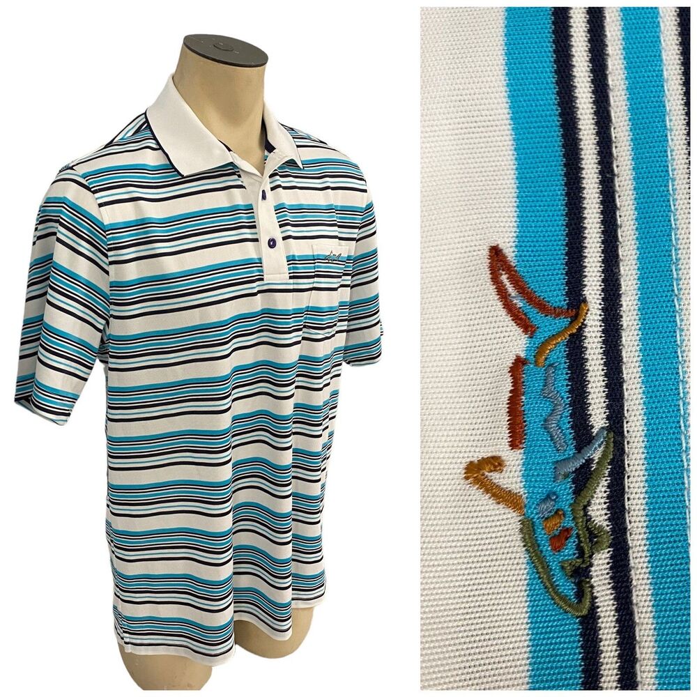 Greg Norman Shirt Mens Large Polo Blue Work Office Casual Athletic Preppy Tasso